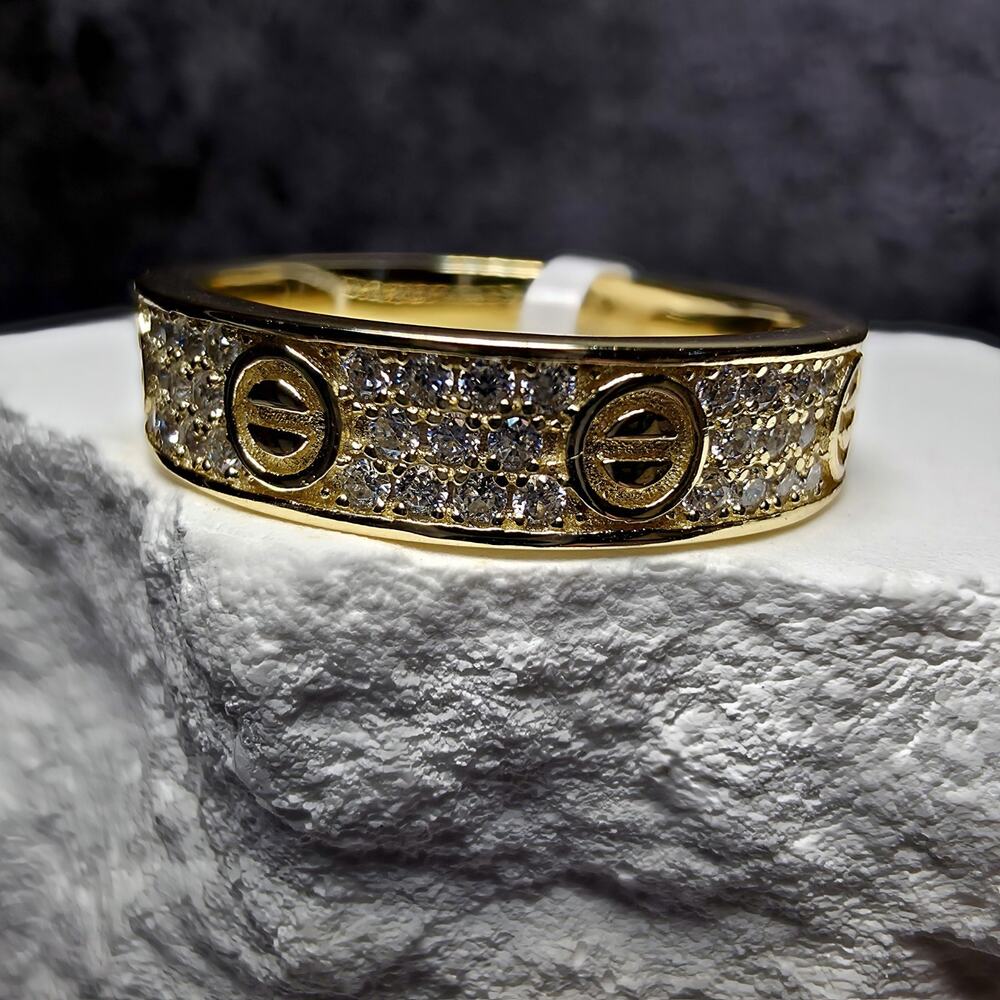 Size 7 or 8 - 0.71 CTW Moissanite Pavé & Screw Motif Ring - Gold Over Silver - Picture 2 of 9